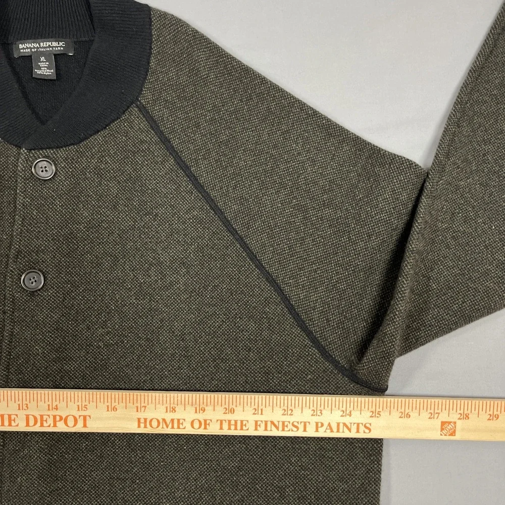 Banana Republic Mens XL Wool Birdseye Bomber Sweater Jacket Dark Gray Buttons